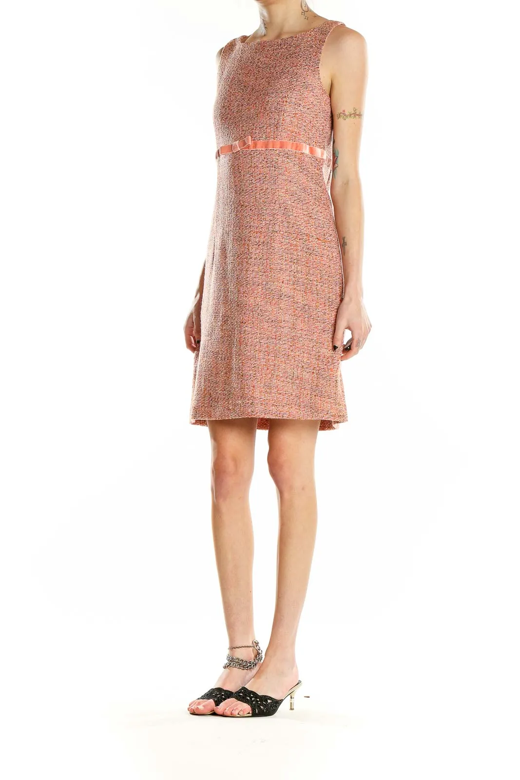 Coral Tweed Sleeveless Dress