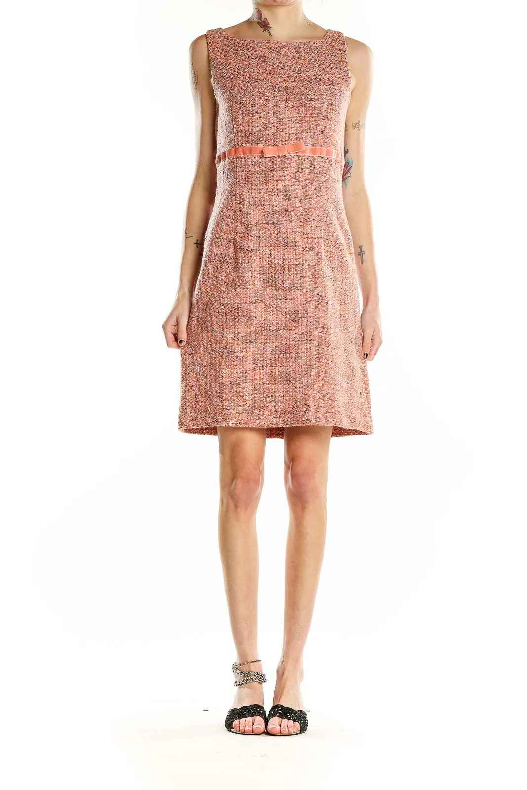 Coral Tweed Sleeveless Dress