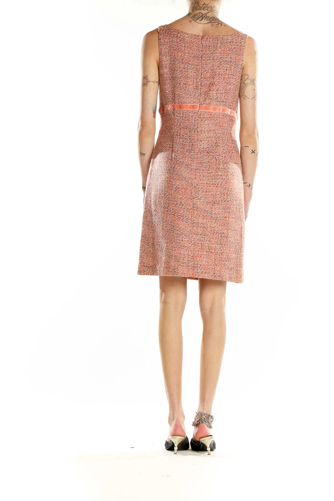 Coral Tweed Sleeveless Dress