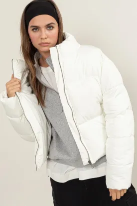 Cream Quilted Back Drawstring Puffer Jacket