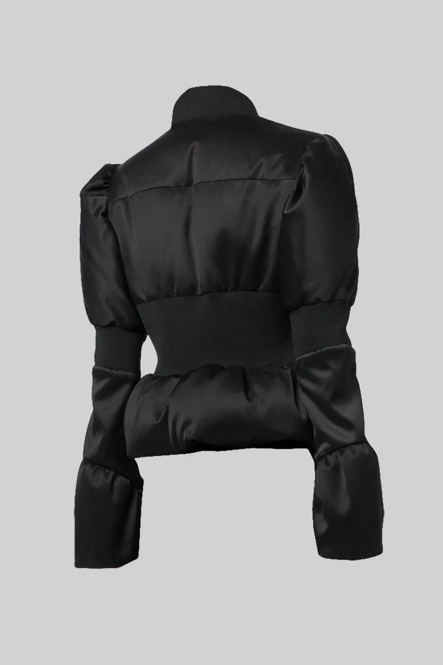 Cropped Puffer Jacket With Fitted Waistline - Black