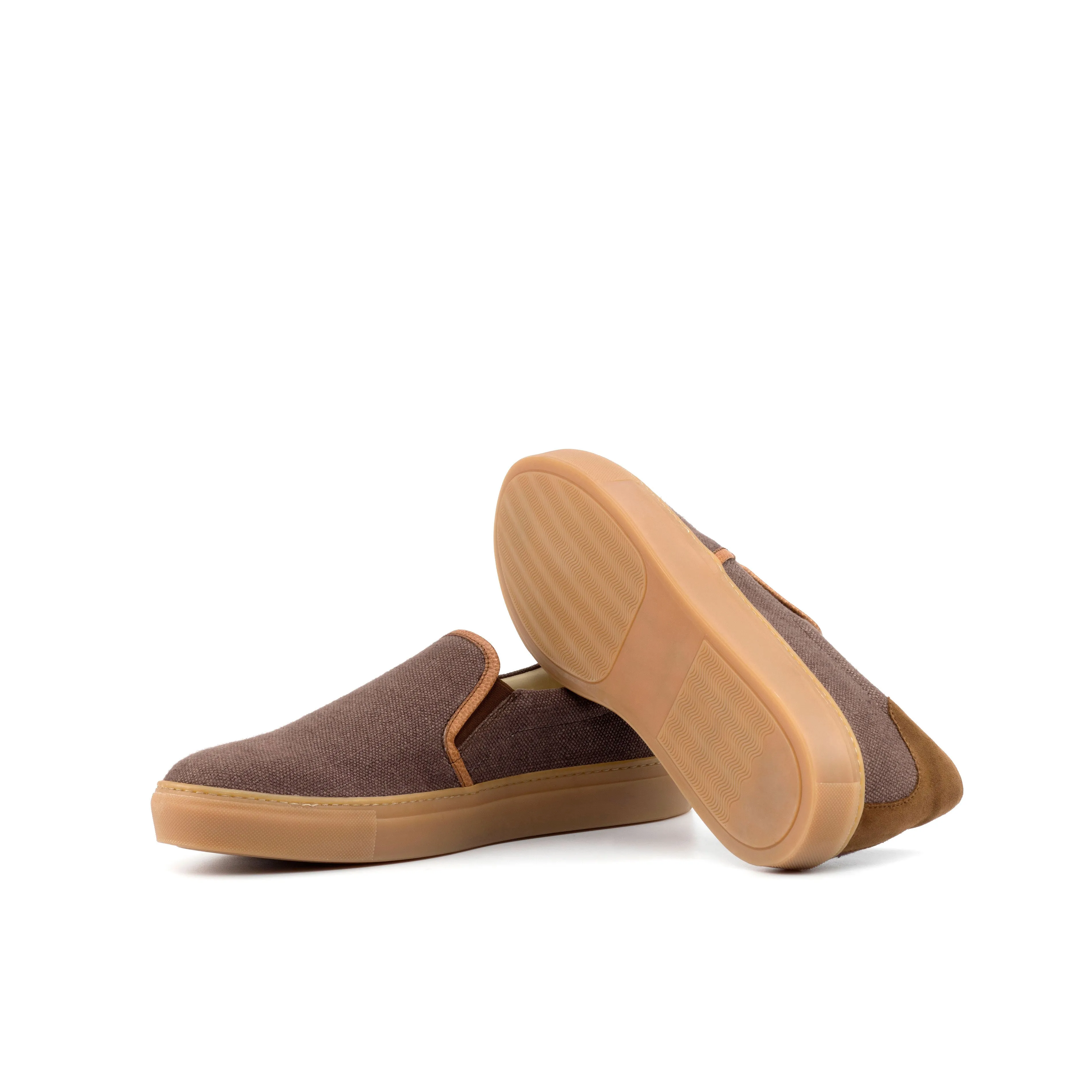 DapperFam Versado in Brown / Med Brown Men's Linen & Lux Suede Slip On