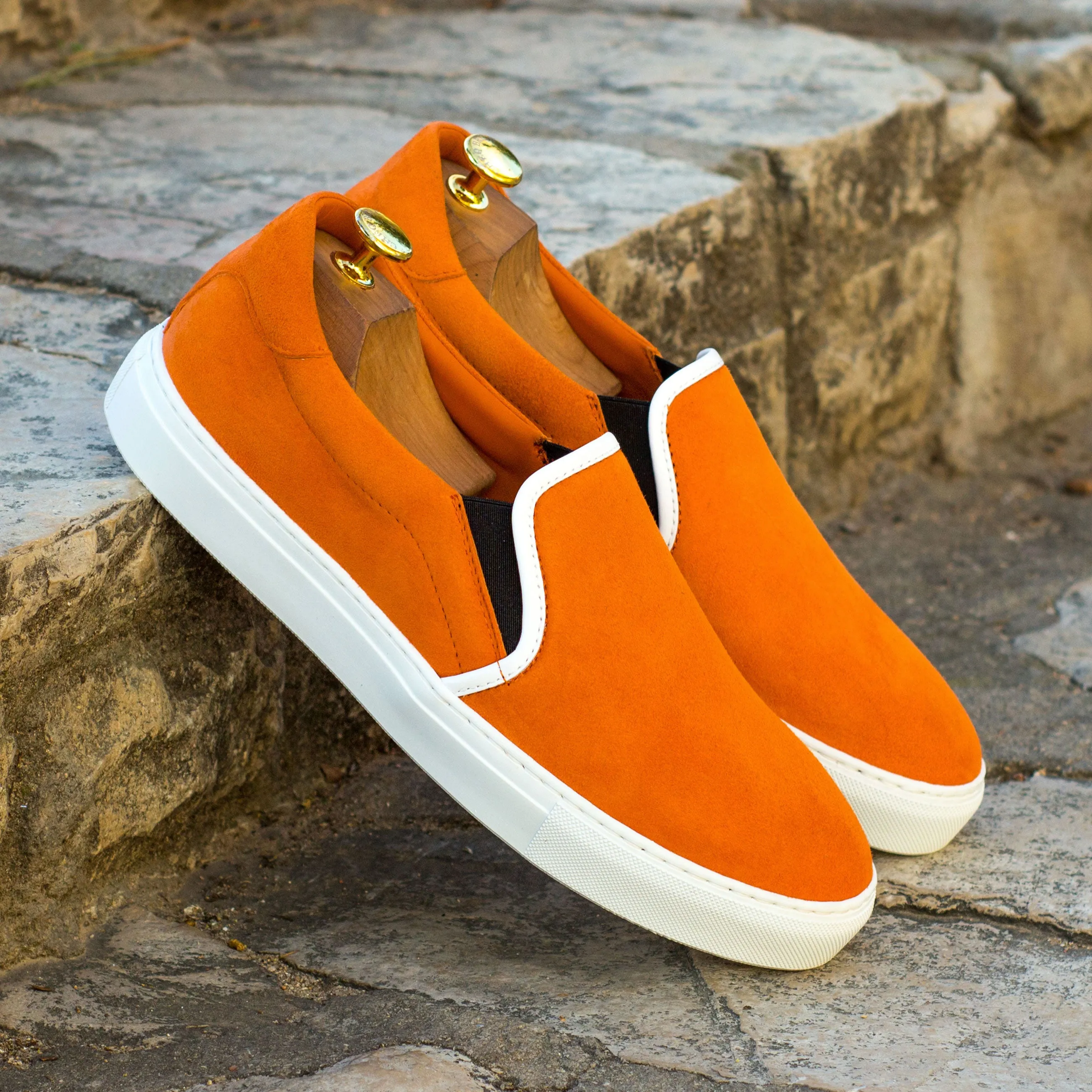 DapperFam Versado in Orange Men's Italian Suede Slip On