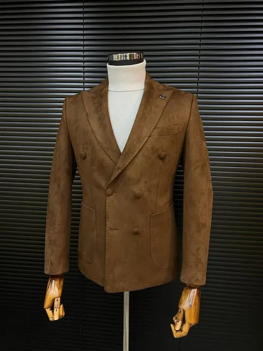 Dark Brown Double-Breasted Velvet Blazer SCB-221