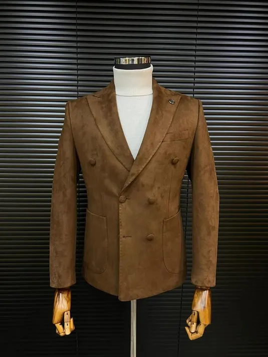 Dark Brown Double-Breasted Velvet Blazer SCB-221