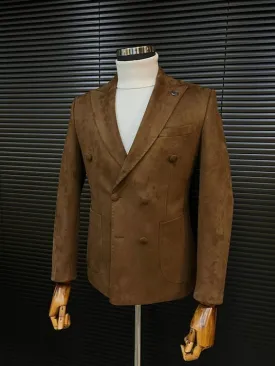 Dark Brown Double-Breasted Velvet Blazer SCB-221