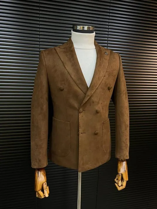 Dark Brown Double-Breasted Velvet Blazer SCB-221