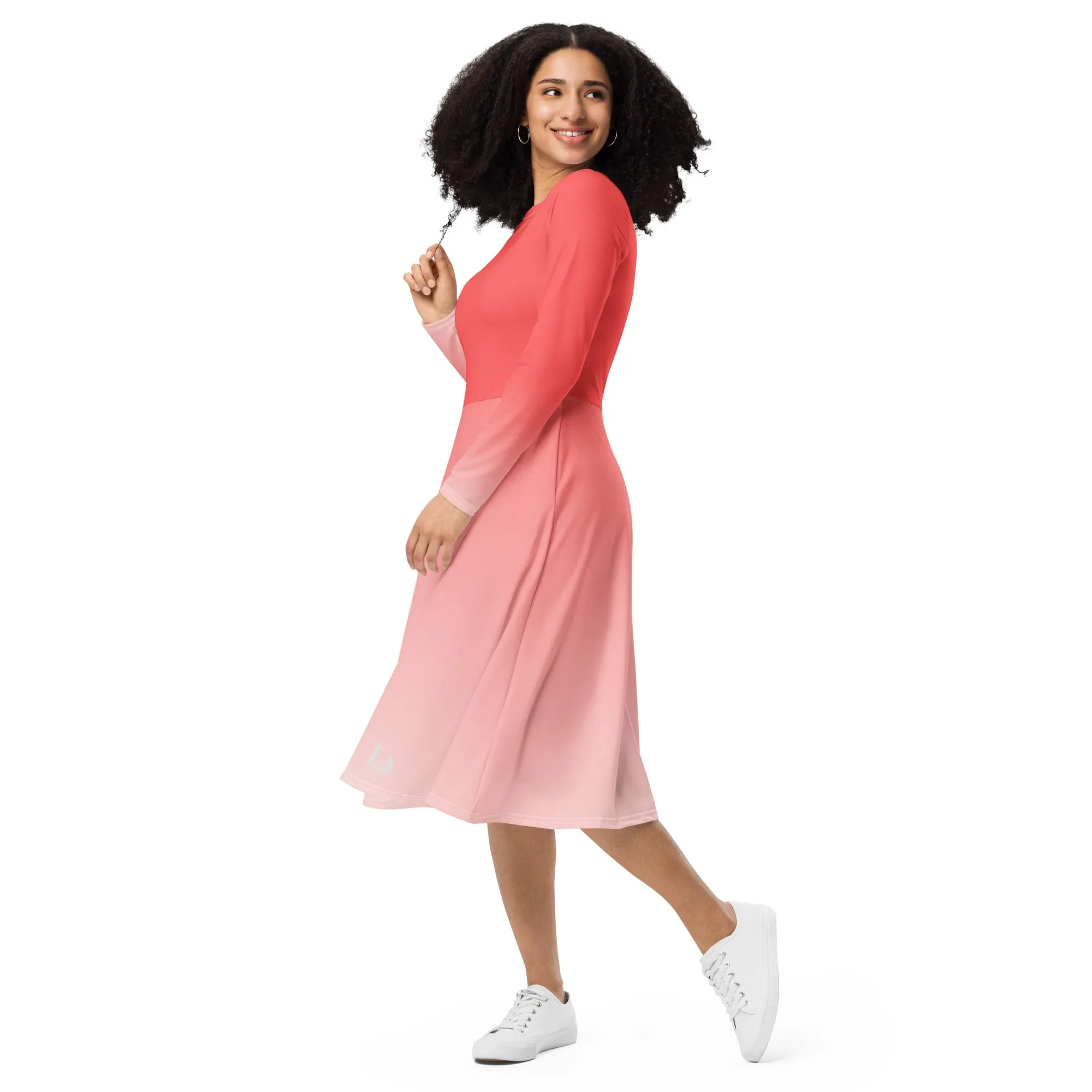 Descendants of the Island Coral long sleeve midi dress