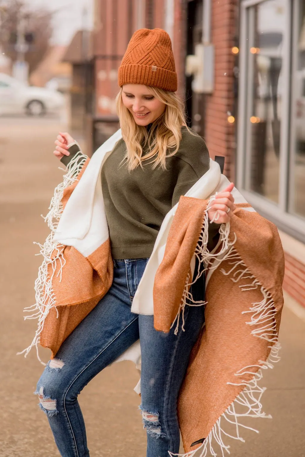 Dual Color Fringe Poncho