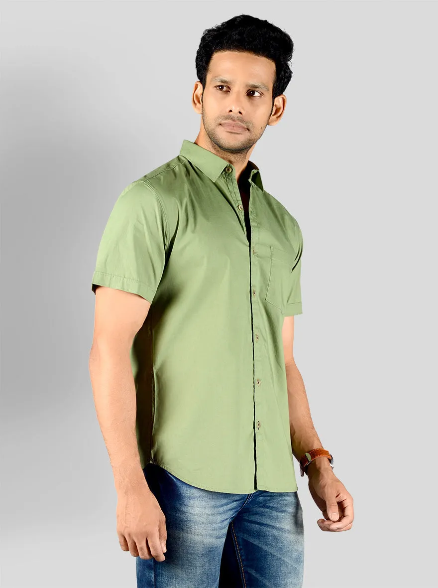 Dull Pistachio Green Solid Slim Fit Casual Shirt | Greenfibre