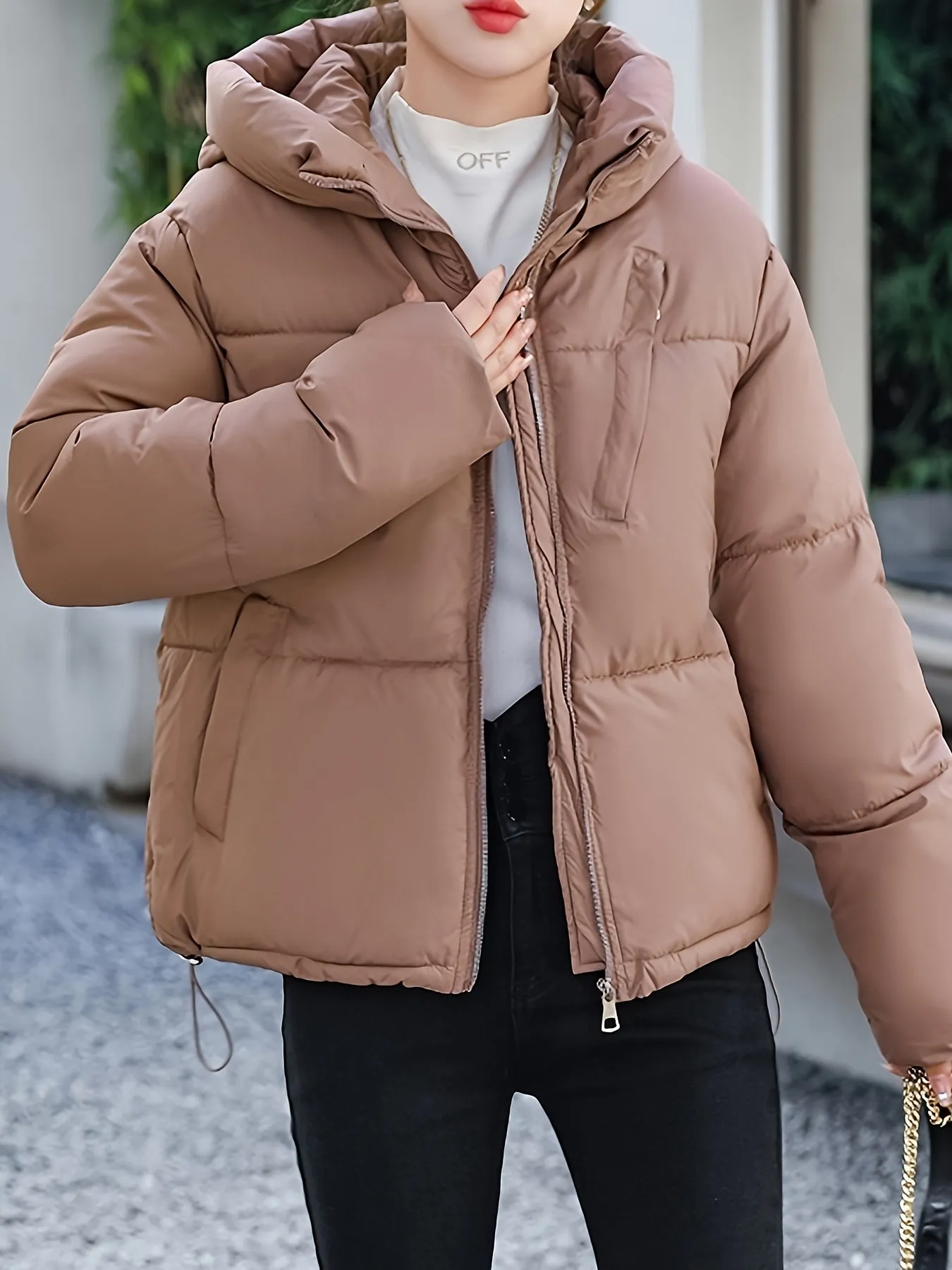 Elegant Short Puffer Winter Jacket with Hood for Women | Perfect for Outdoor Activities