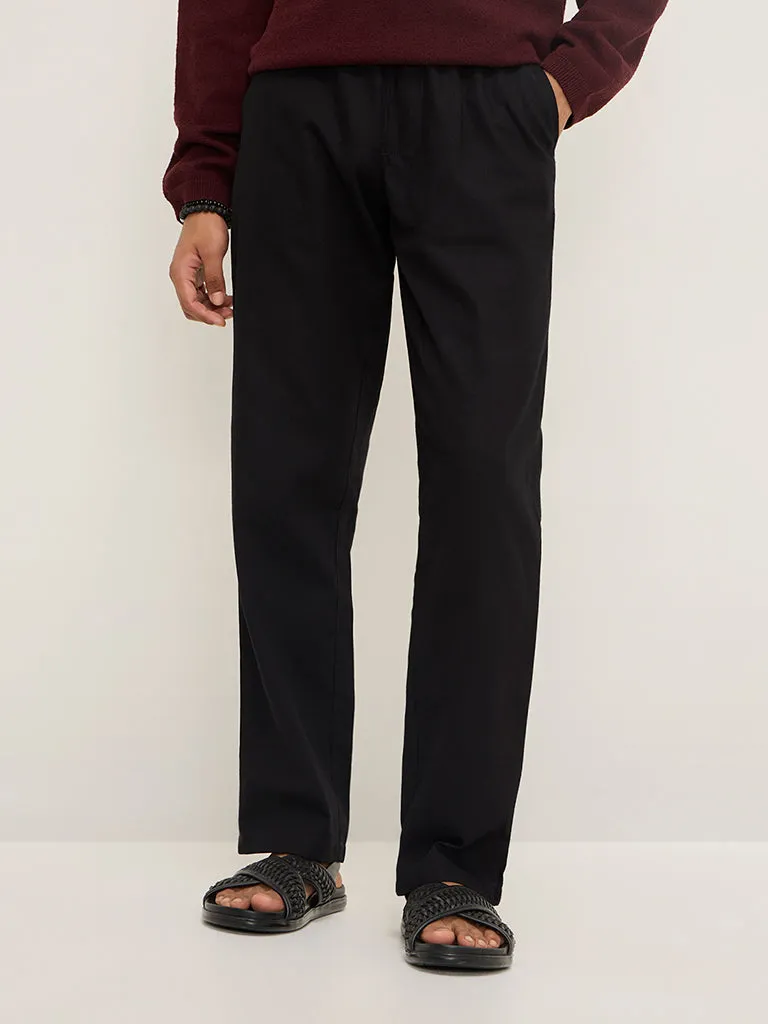 ETA Black Solid Relaxed-Fit Mid-Rise Cotton Chinos