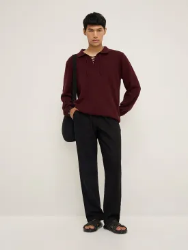 ETA Black Solid Relaxed-Fit Mid-Rise Cotton Chinos