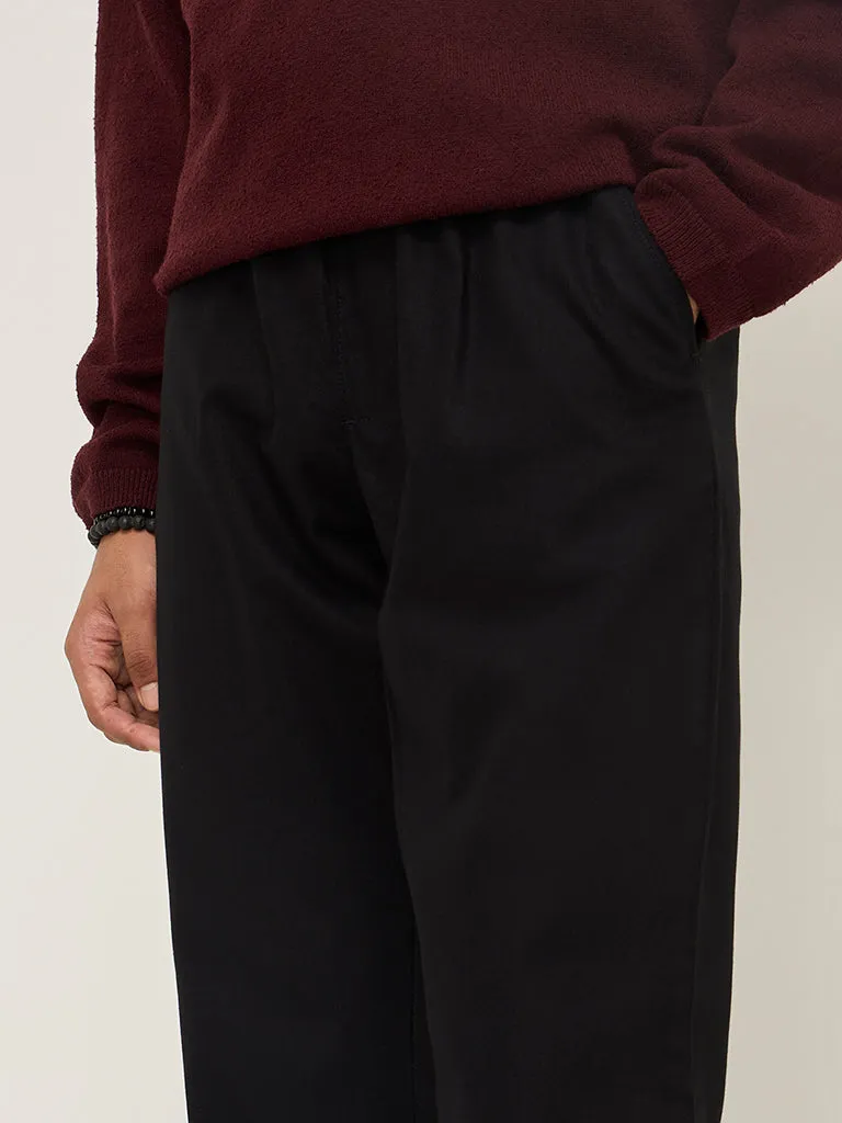 ETA Black Solid Relaxed-Fit Mid-Rise Cotton Chinos