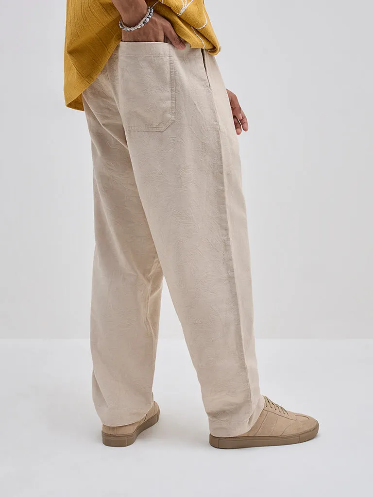 ETA Light Taupe Floral Relaxed-Fit Mid-Rise Cotton Chinos