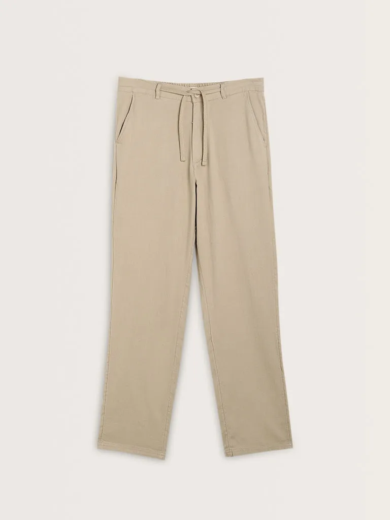 ETA Taupe Mid-Rise Relaxed-Fit Cotton Blend Chinos