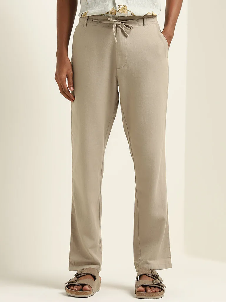 ETA Taupe Relaxed-Fit Mid-Rise Cotton Blend Chinos