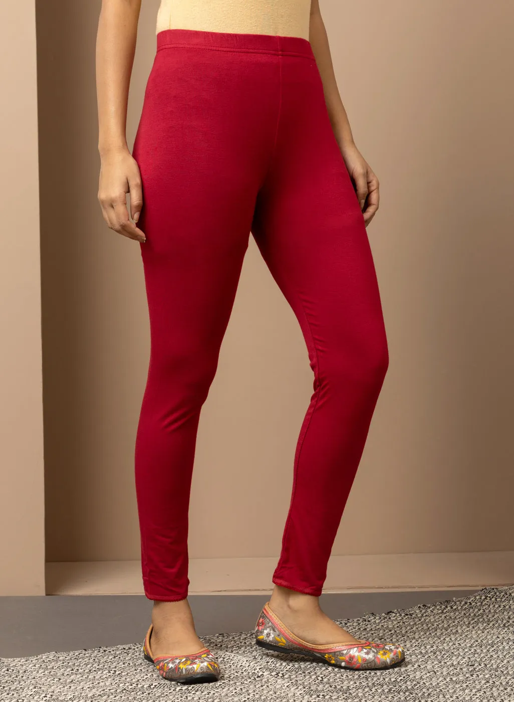 Farah Blood Red Viscose Lycra Leggings for Women