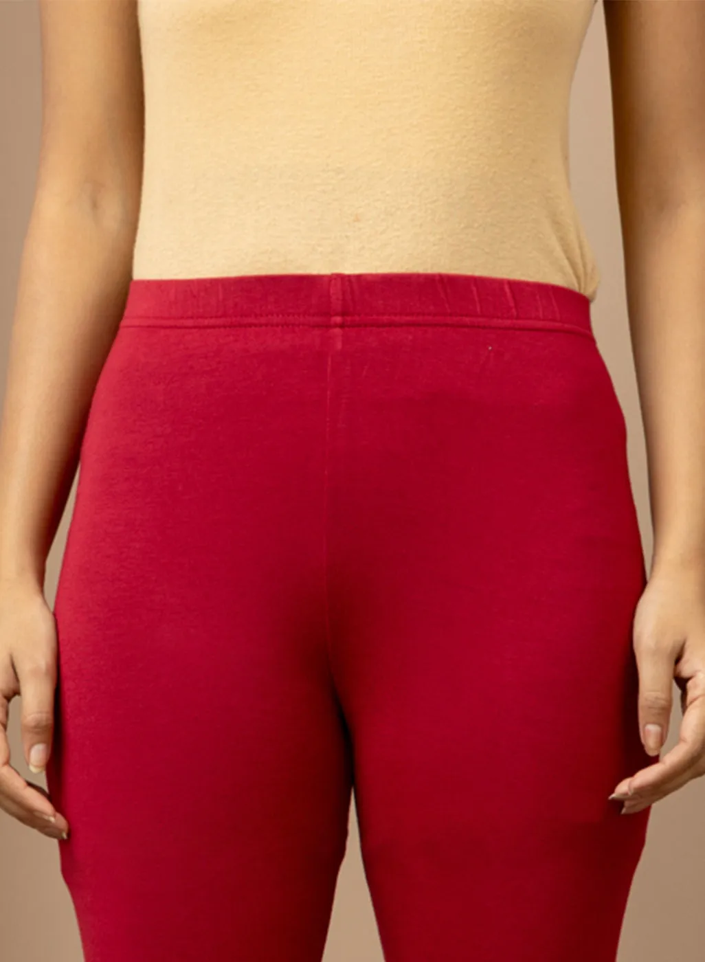 Farah Blood Red Viscose Lycra Leggings for Women