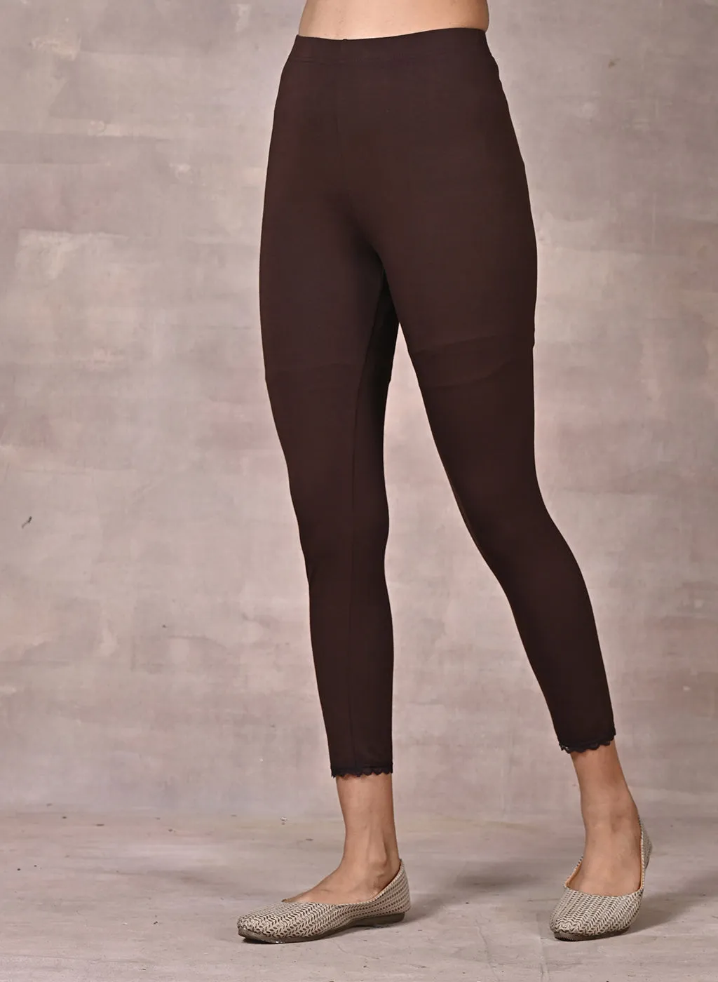 Farah Brown Viscose Lycra Leggings for Women