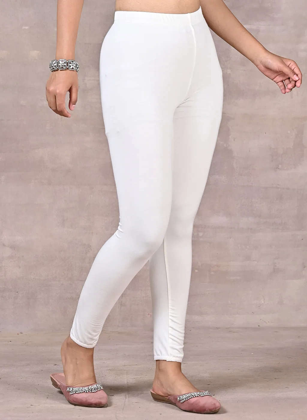 Farah Off White Viscose Lycra Leggings for Women