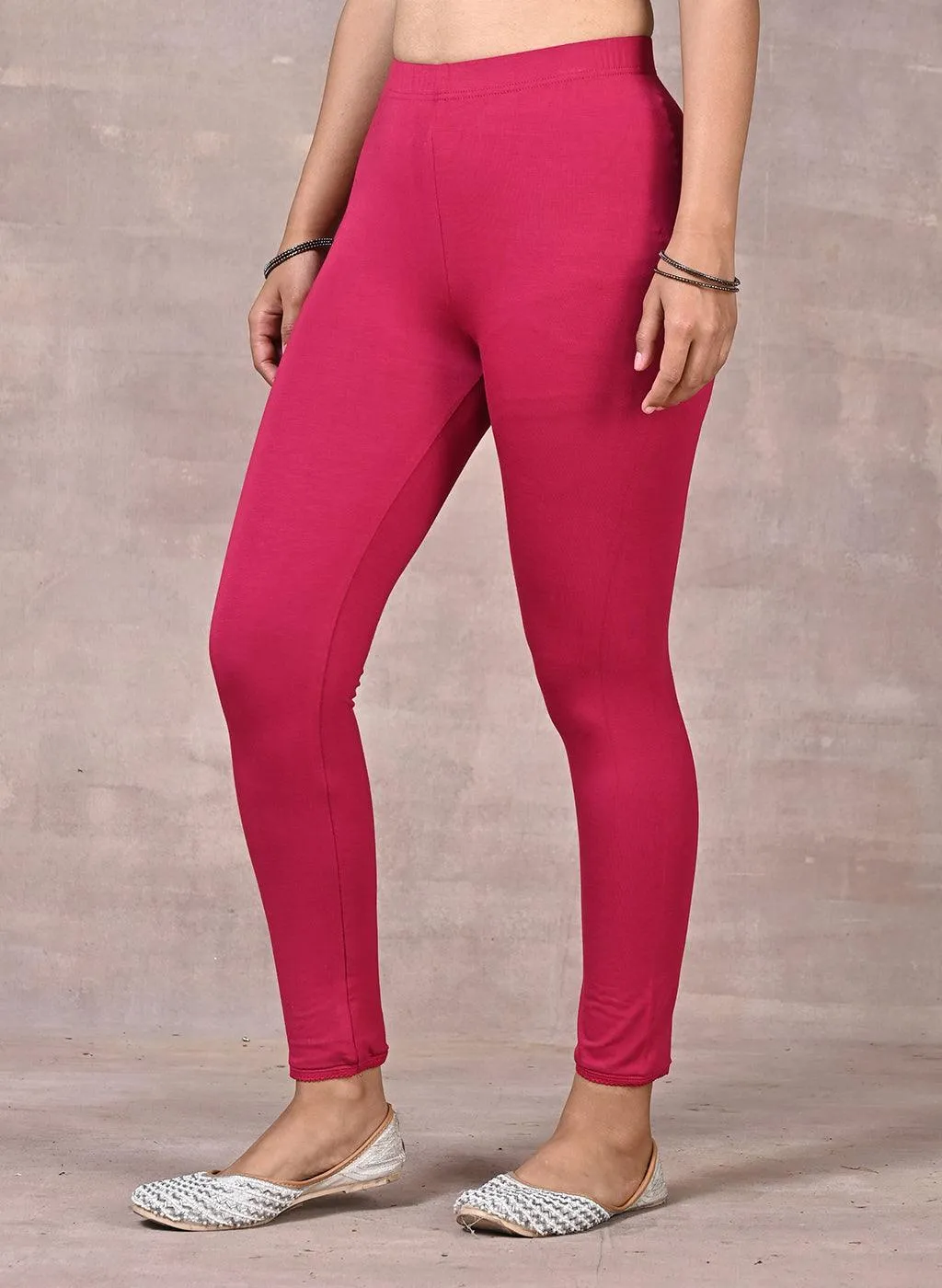 Farah Rose Pink Viscose Lycra Leggings for Women