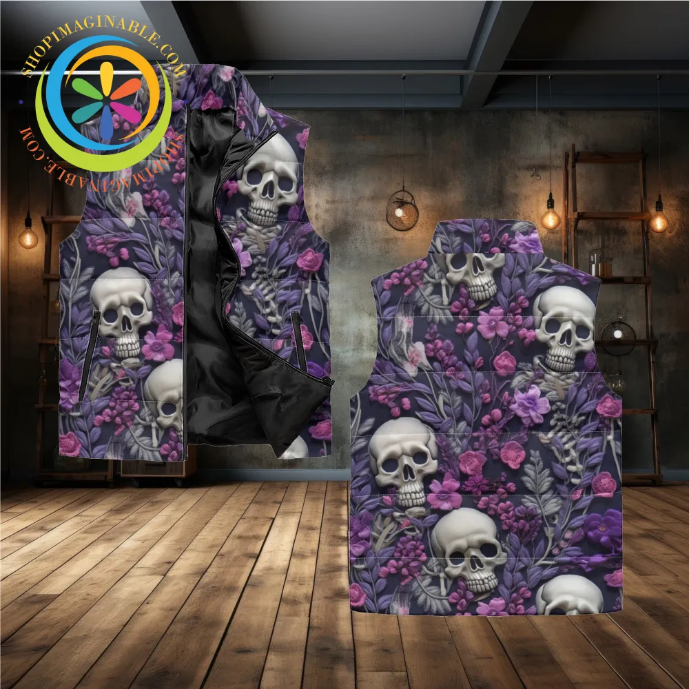 Floral Skulls Puffer Vest