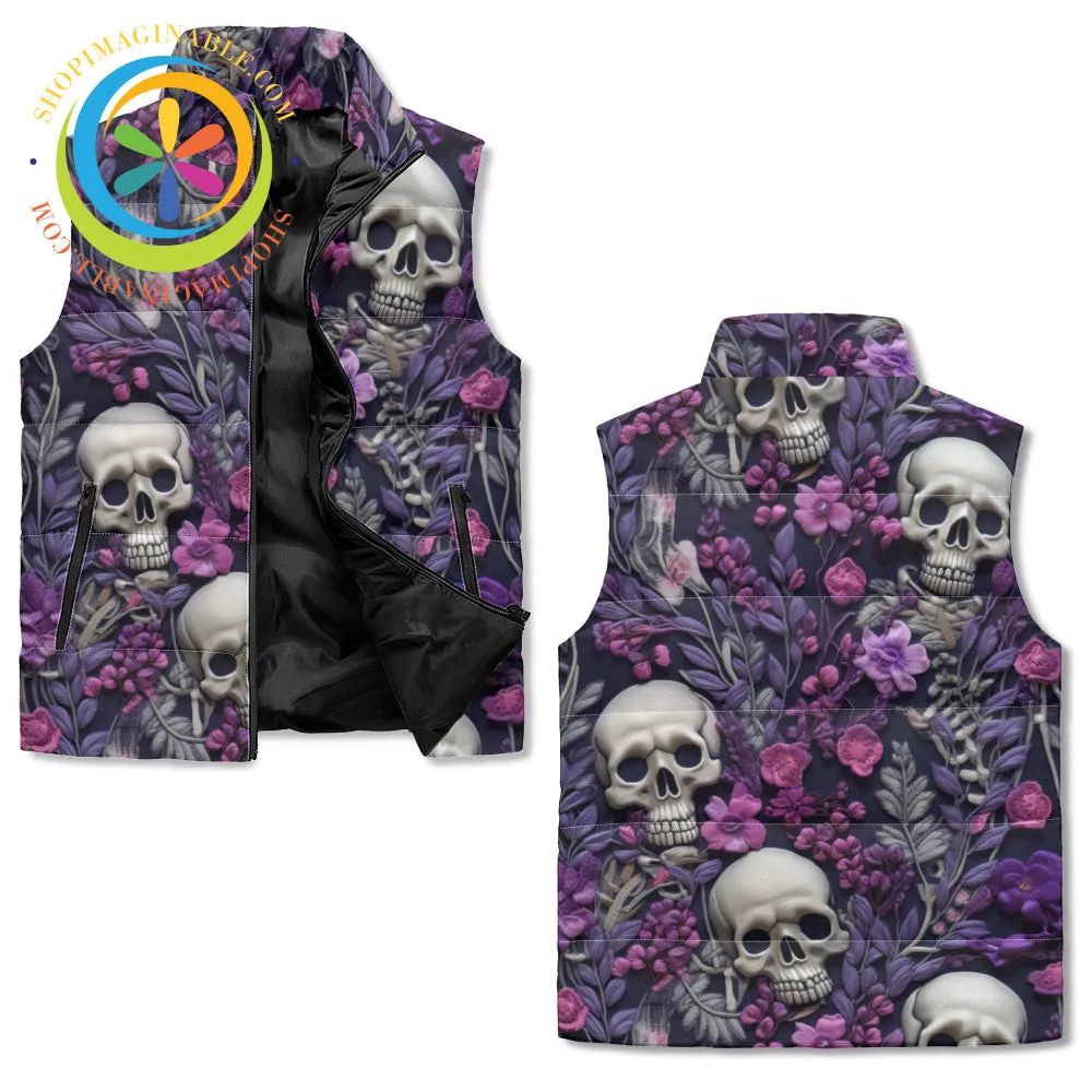 Floral Skulls Puffer Vest