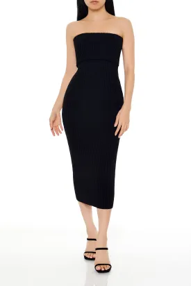 Foldover Strapless Midi Sweater Dress