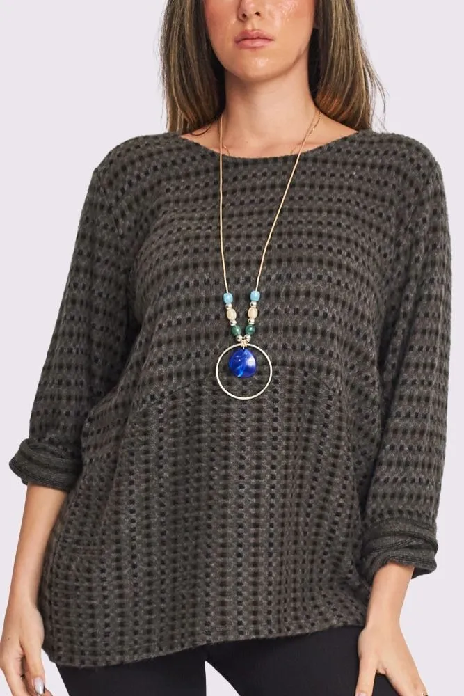 Geometric Stitch Front Panel Necklace Top