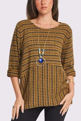 Geometric Stitch Front Panel Necklace Top