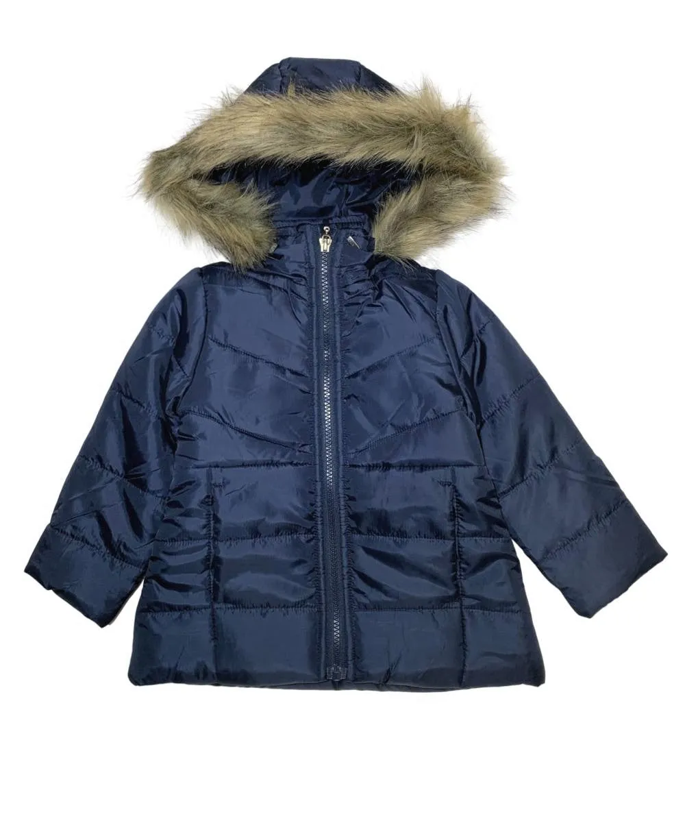 Girl's Zipper Hooded Puffer Jacket With Fur