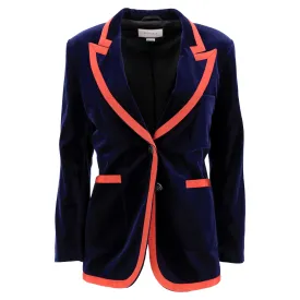 Guccci Web Trim Blazer in Navy Blue Velvet