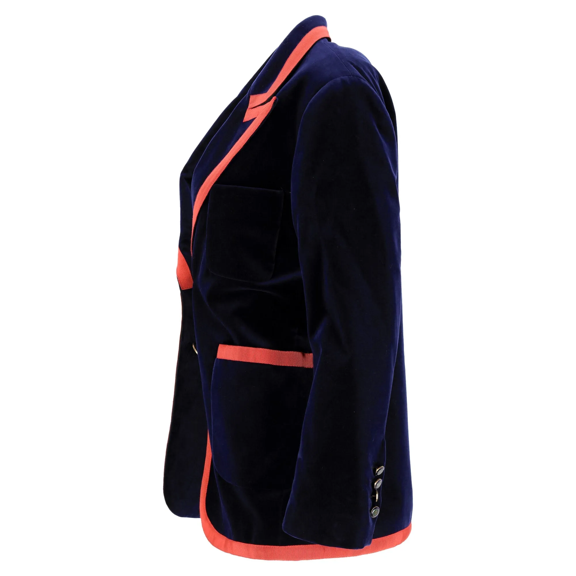 Guccci Web Trim Blazer in Navy Blue Velvet