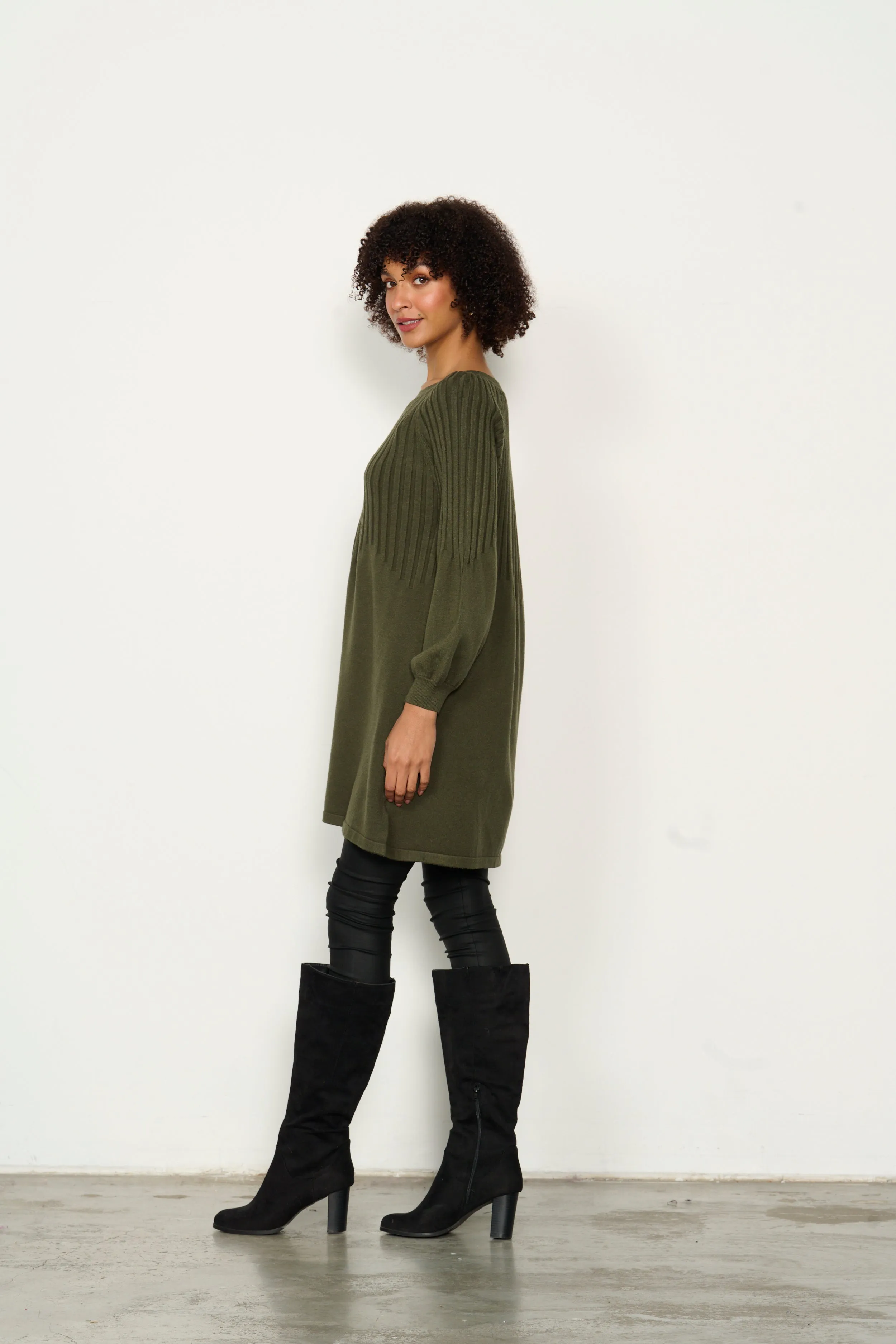 Half Rib Knit Tunic Dress