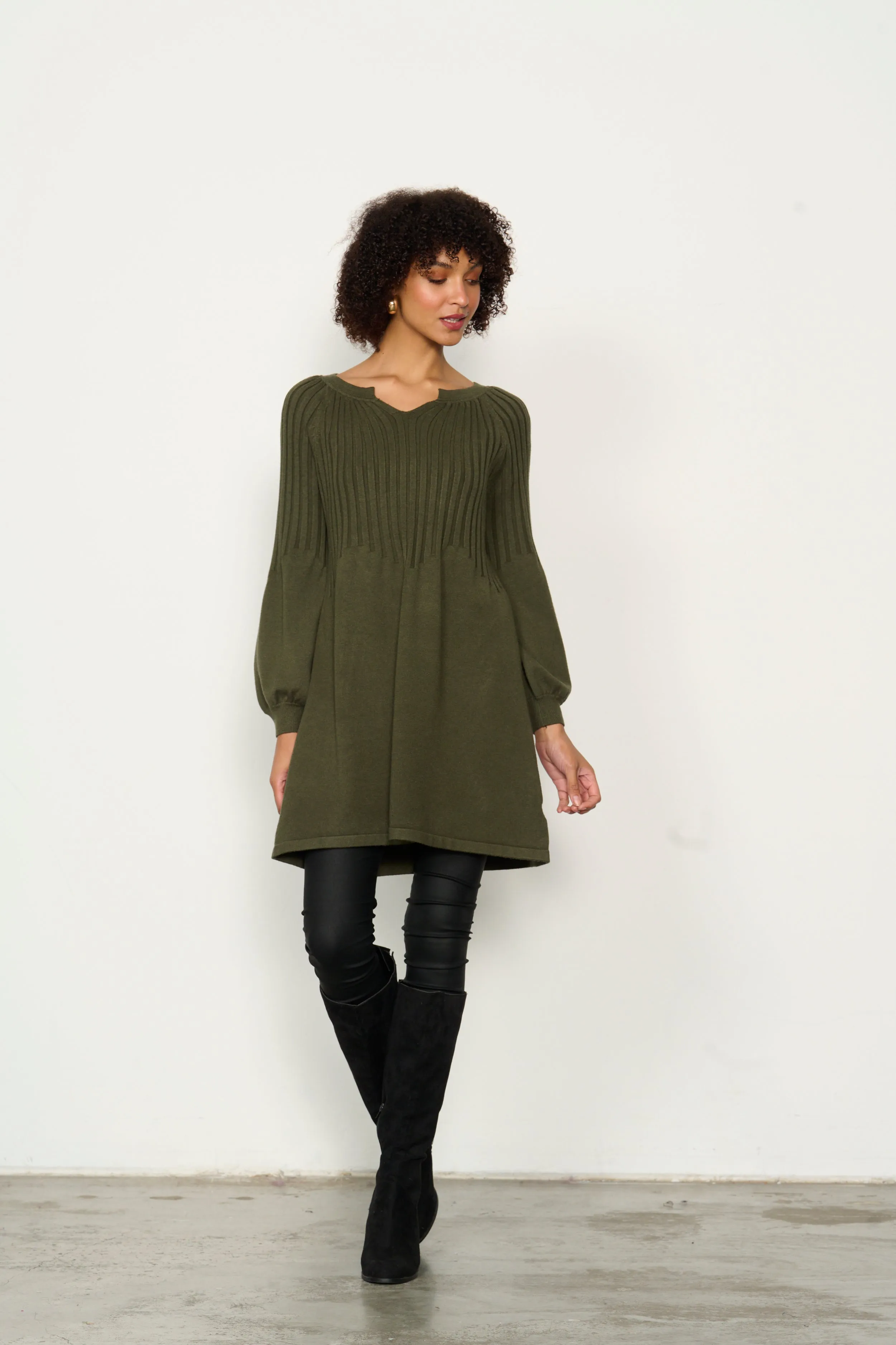 Half Rib Knit Tunic Dress