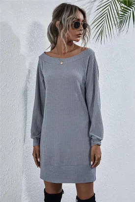 Here For The View Waffle-Knit Boat Neck Mini Dress