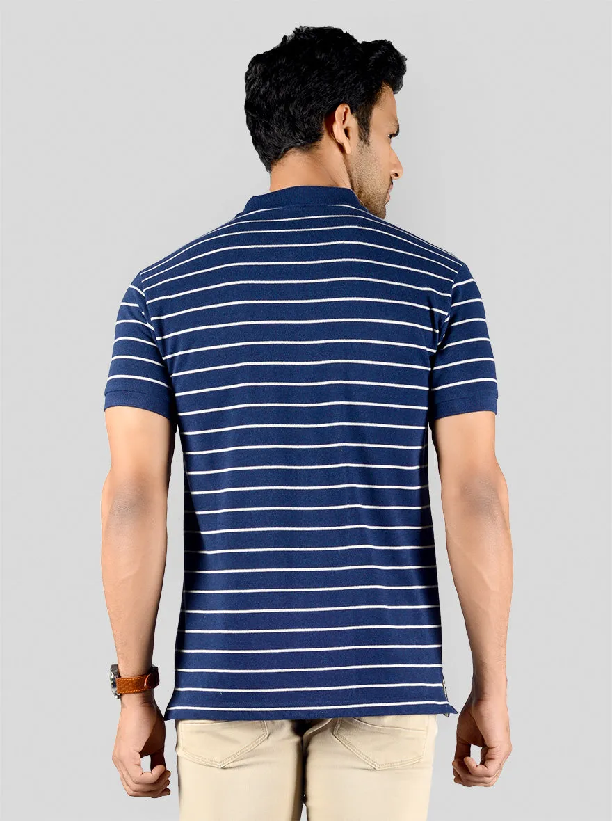 Indigo Blue Striped Slim Fit Polo T-shirt | Greenfibre