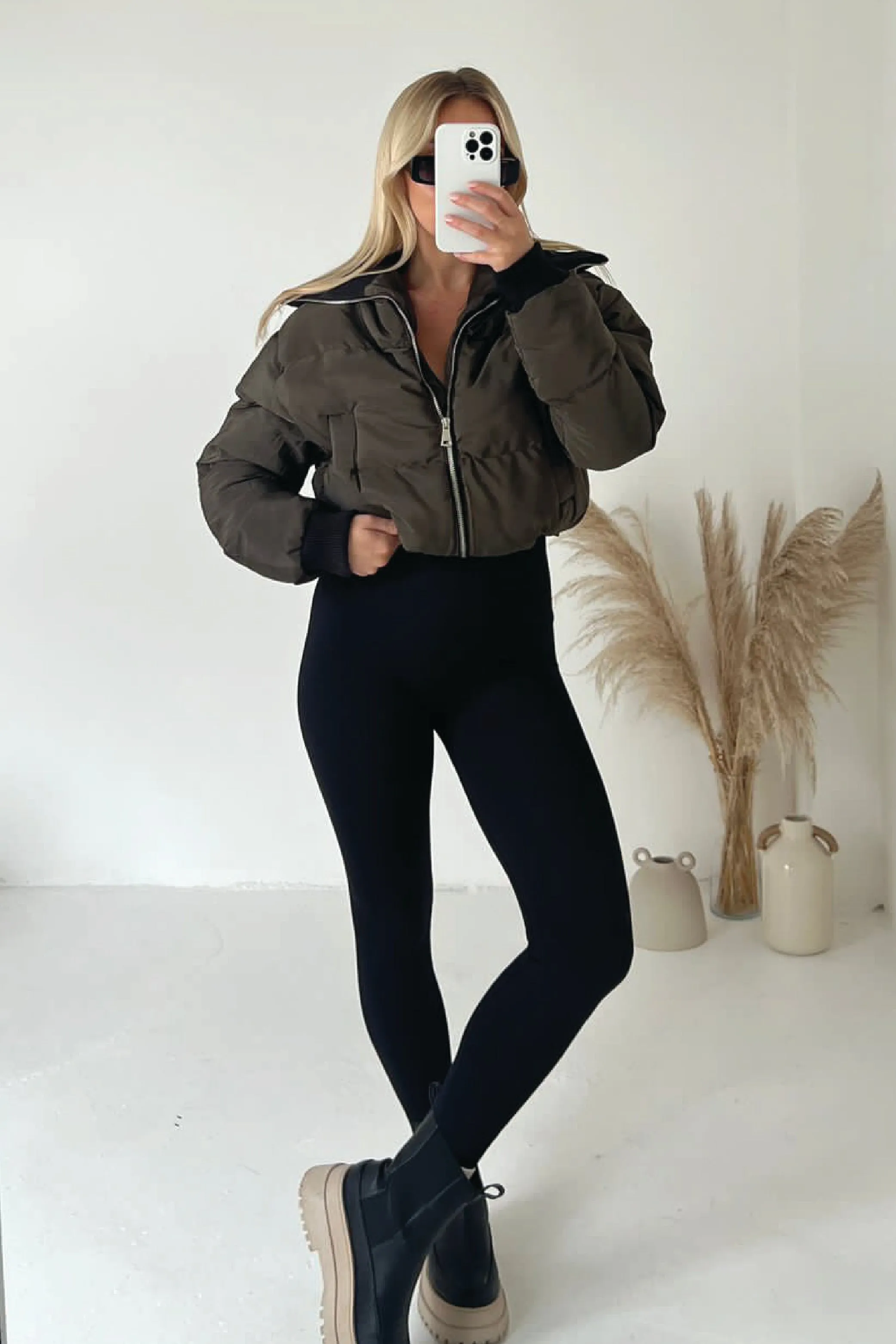 Kelsey khaki cropped puffer