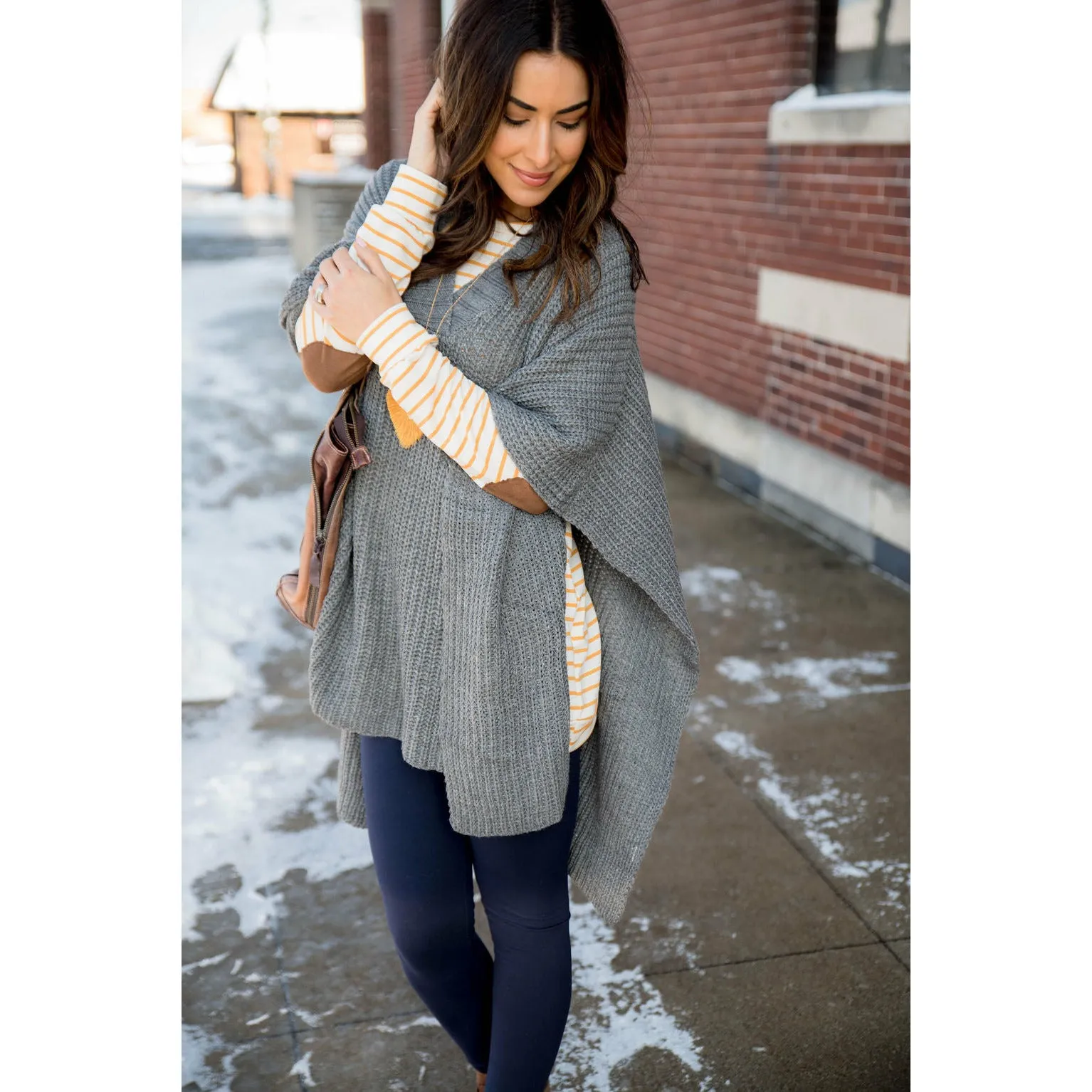 Knit V-Neck Pull Over Poncho