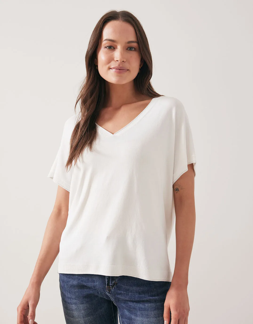 Knit V-Neck Top - White