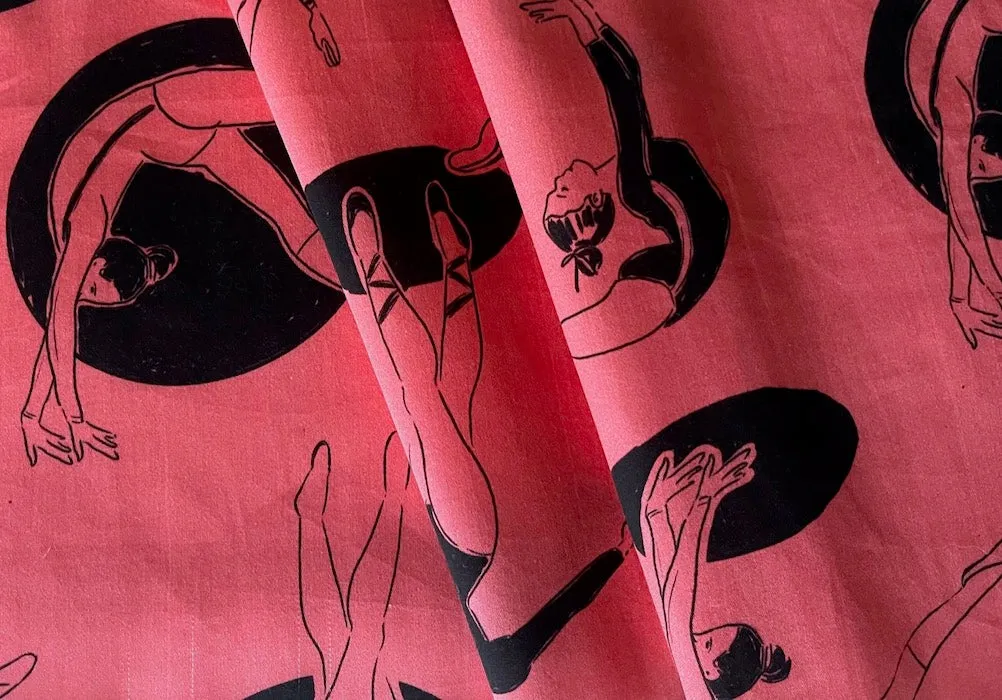 Light-Weight Graceful Ballet Dancers & Acrobats on Luscious Salmon Coral Cotton Sateen (Made in Italy)