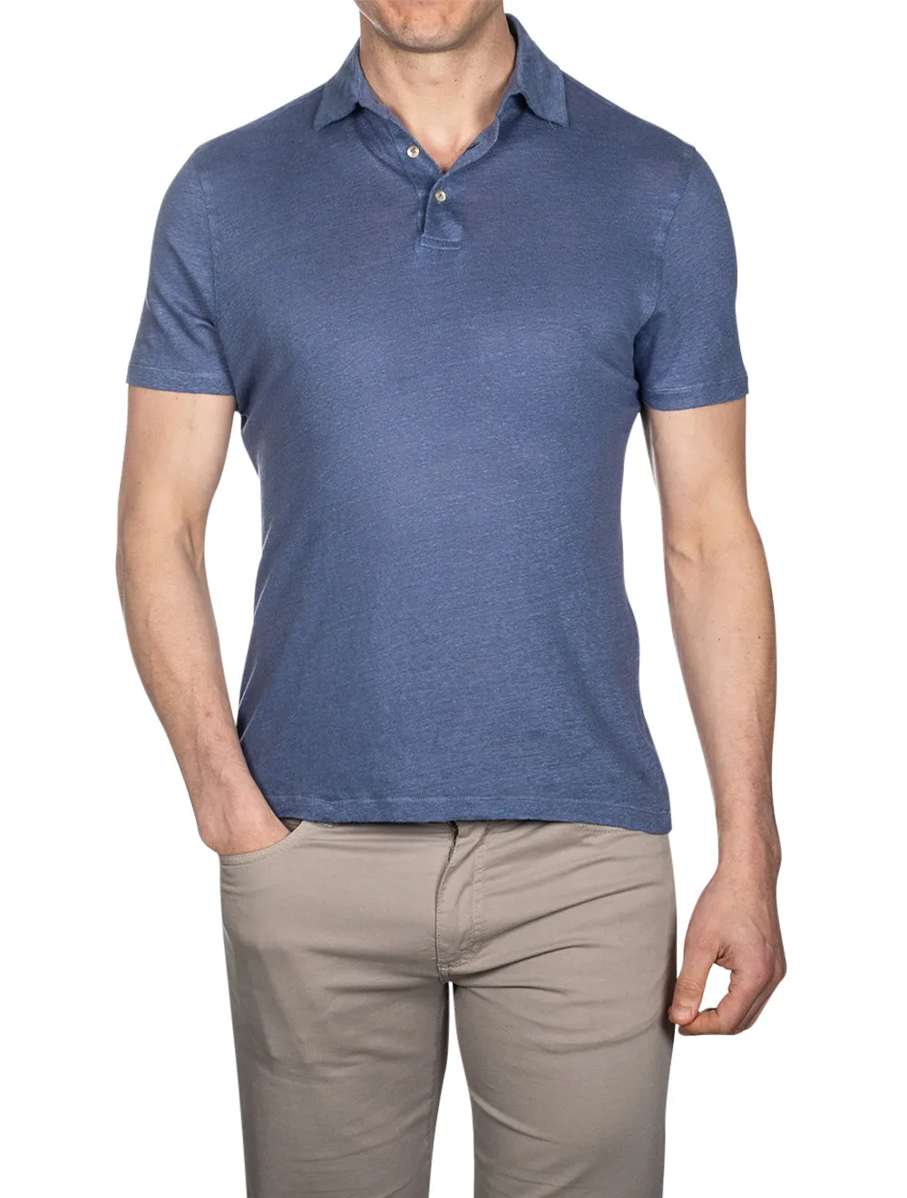 Linen Polo Shirt Blue