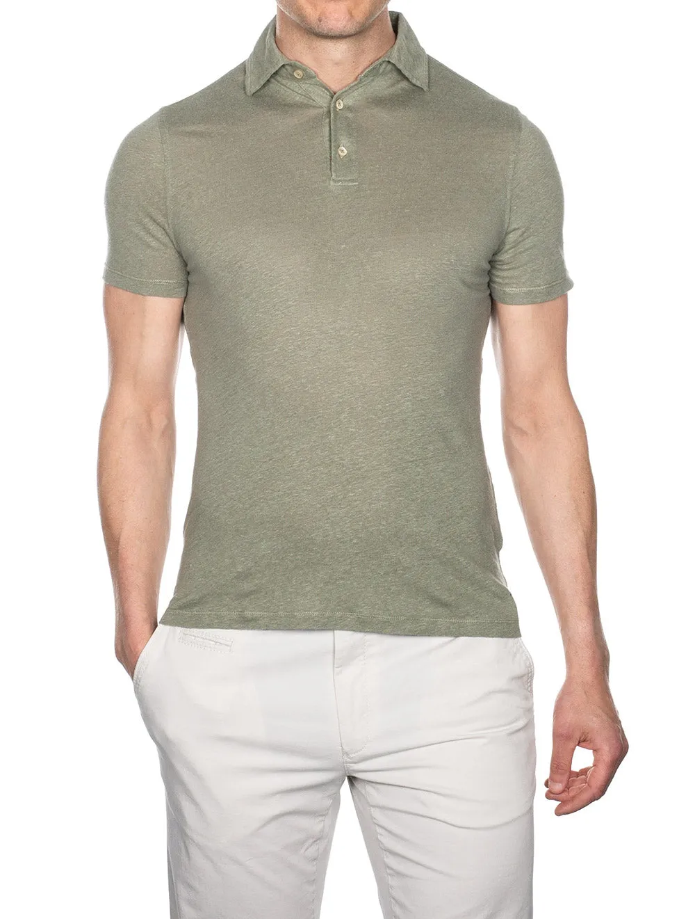 Linen Polo Shirt Green