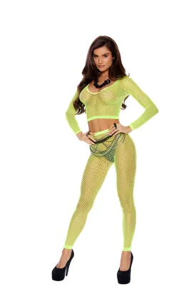 Long Sleeve Diamond Net Top And Matching Leggings.