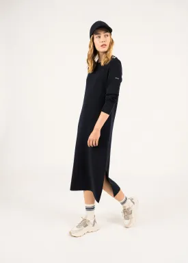 Marée Long Knitted Dress - plain, in wool (NAVY)