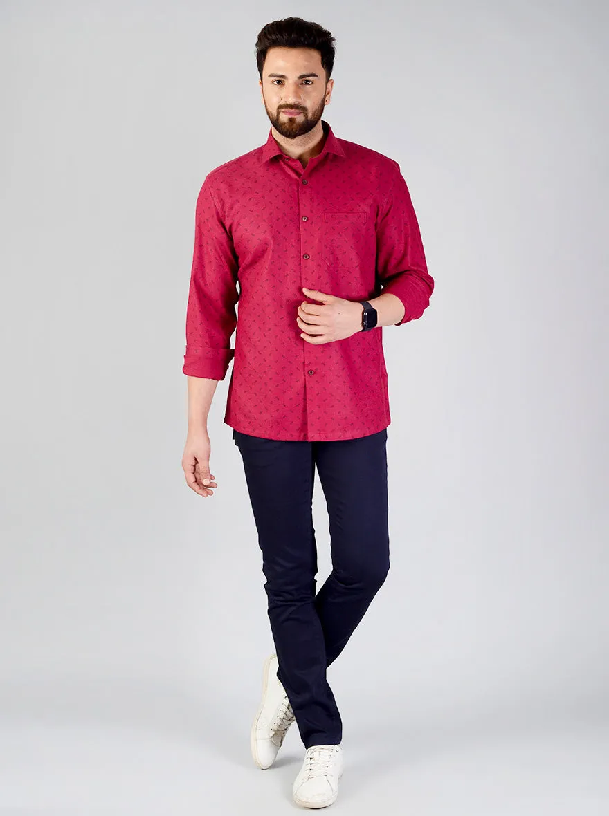 Maroon Printed Regular Fit Formal Shirt | JadeBlue