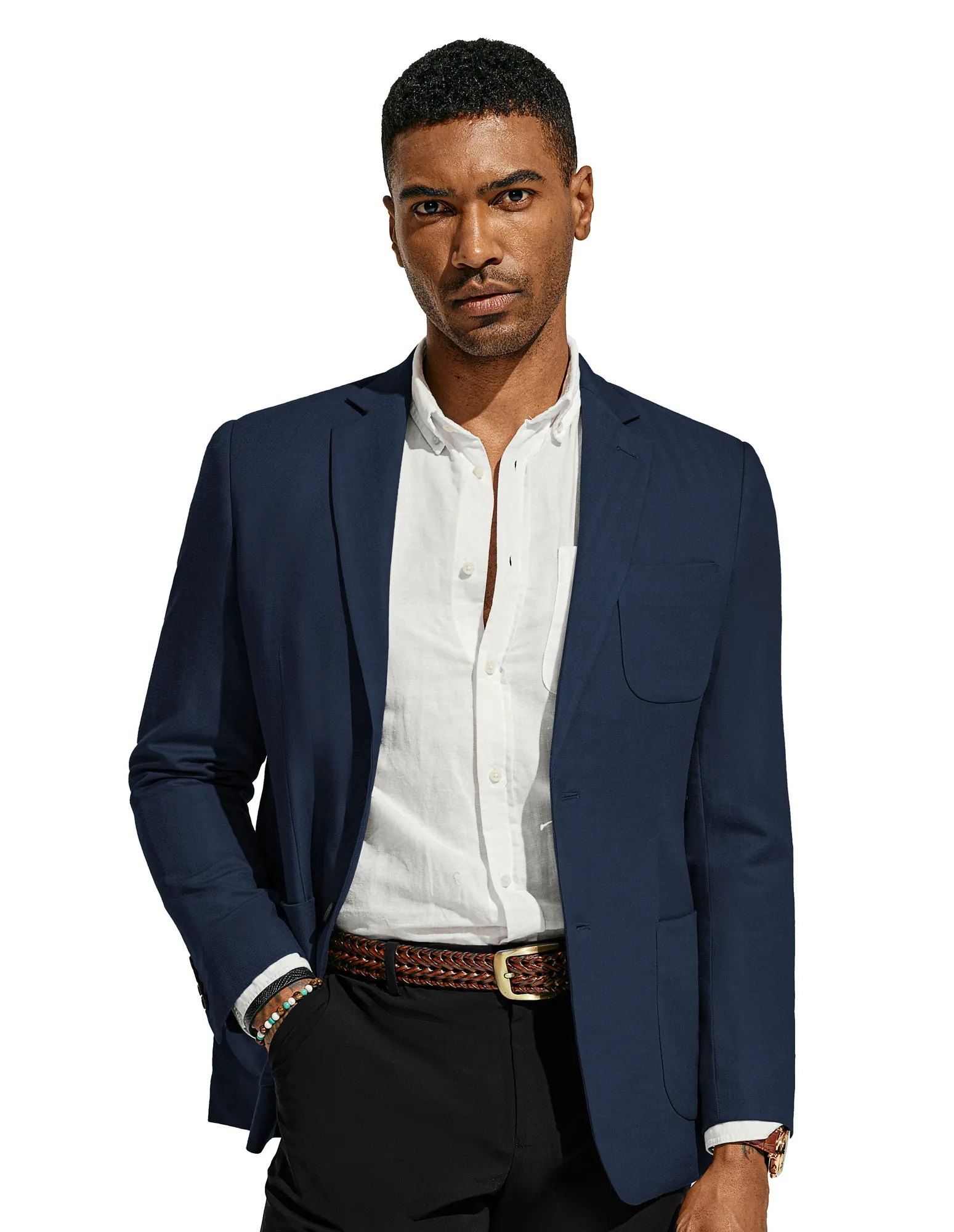 Men Back Slit Blazer Coat Casual Two-Button Notch Lapel V-Neck Suit Coat