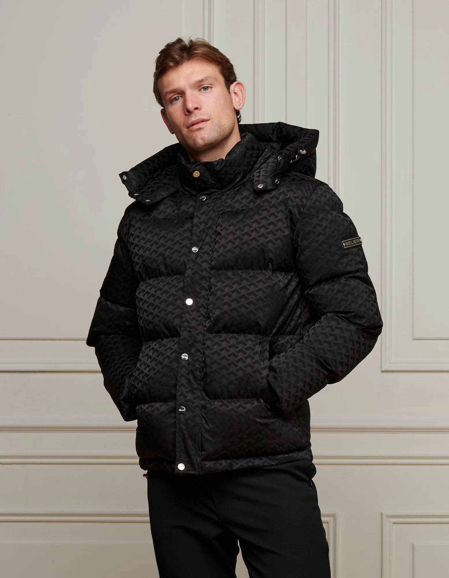 Men's Belier Black Jacquard Illusion Puffer Jacket