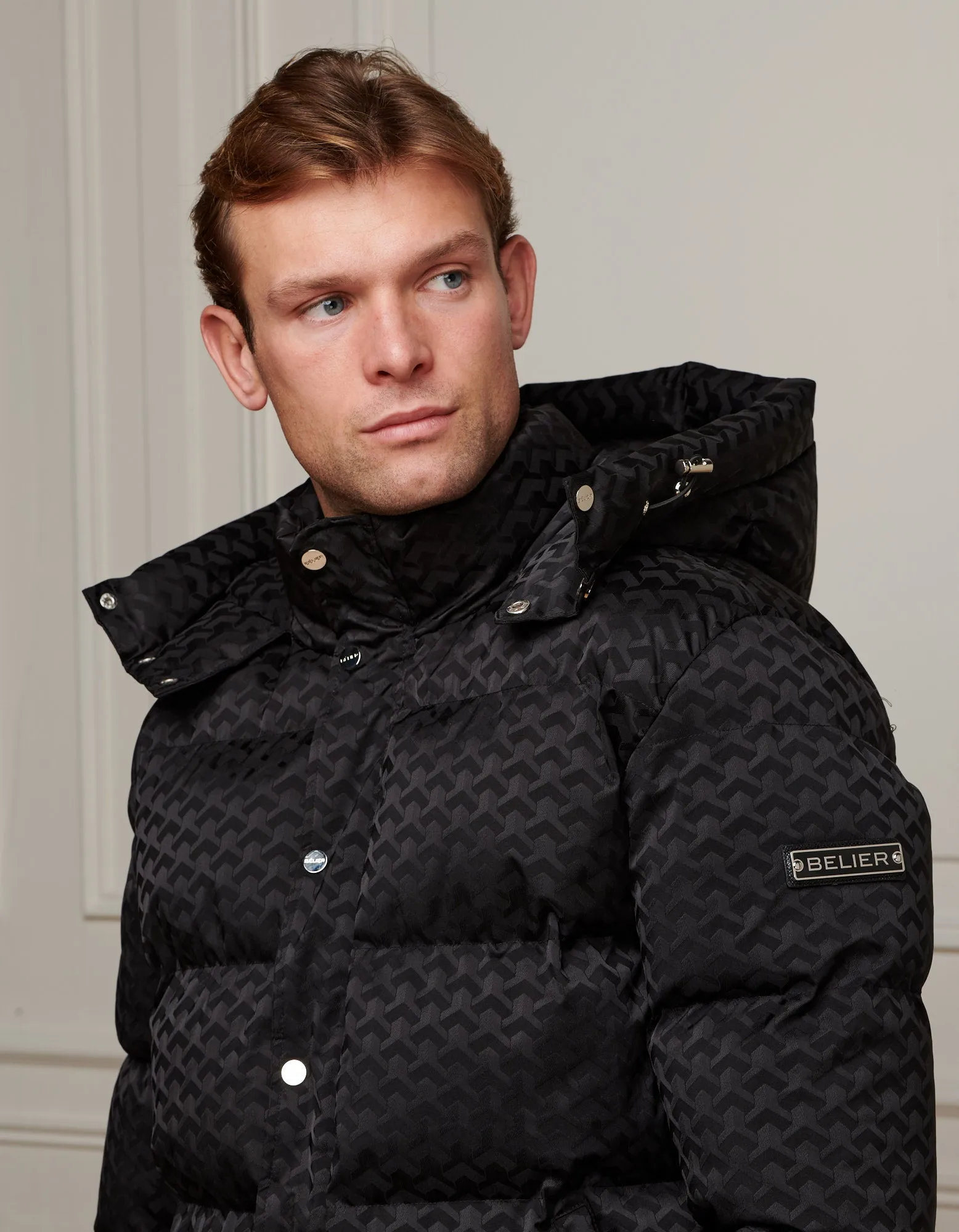 Men's Belier Black Jacquard Illusion Puffer Jacket